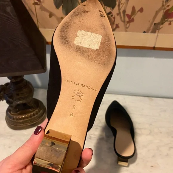 LOEFFLER RANDALL Juno Suede Pointed Toe Mules Slide Circle Metal Heel Sz 9 VGUC - Picture 5 of 6